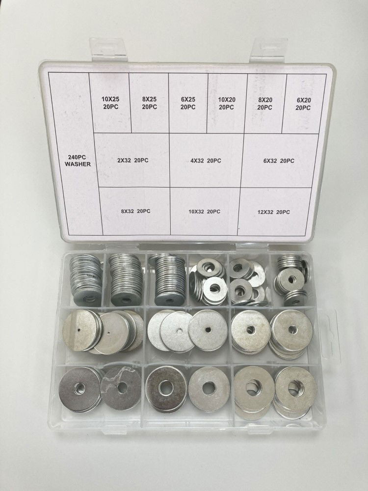 PENNY WASHERS SET 240pc CARBON STEEL SIZES 2-32mm - TOOLZONE KDPHW002