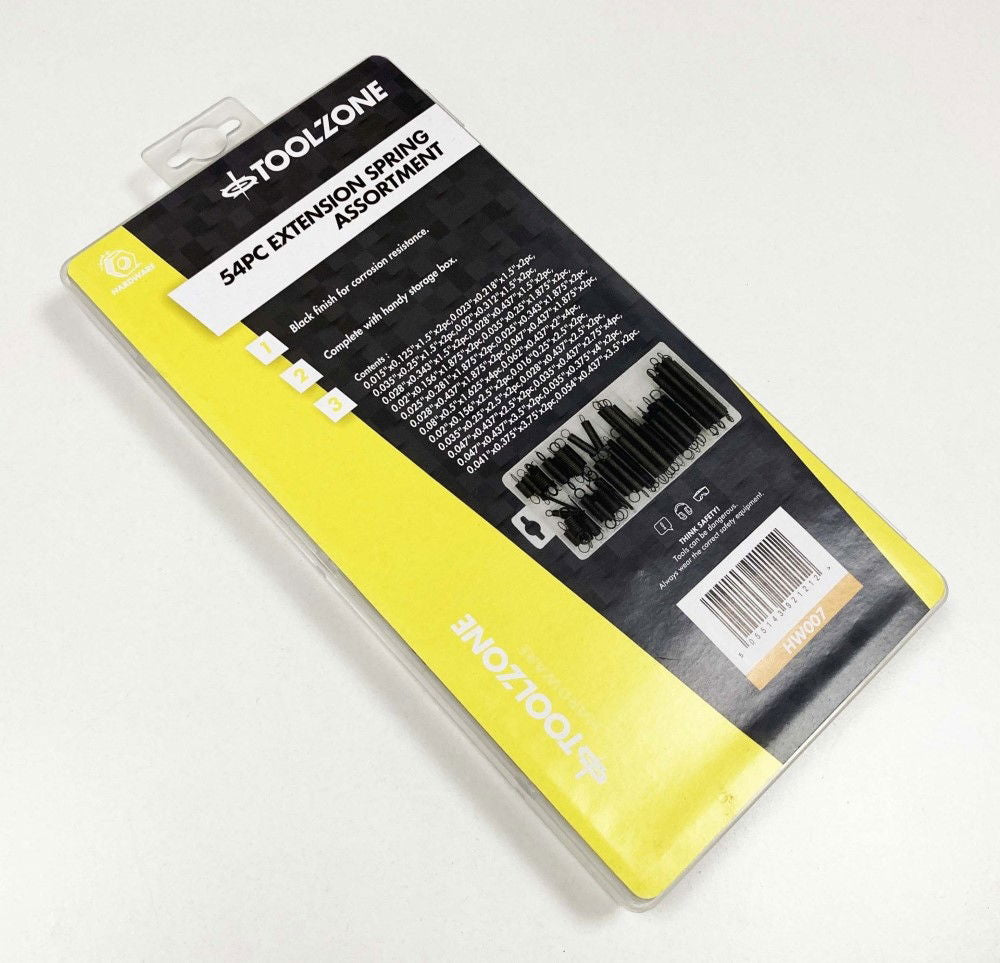 EXTENSION SPRING ASSORTMENT 54pc RUST RESISTANT SIZES 1.5 - TOOLZONE KDPHW007