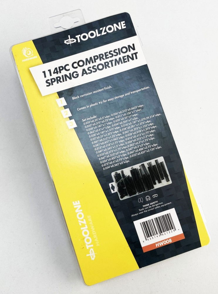COMPRESSION SPRING ASSORTMENT 114pc RUST RESISTANT VARIOUS SIZES - TOOLZONE KDPHW008