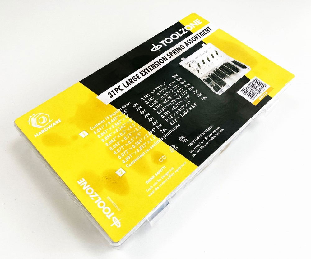 EXTENSION SPRING ASSORTMENT 31pc LARGE RUST RESISTANT VARIOUS SIZES - TOOLZONE KDPHW014