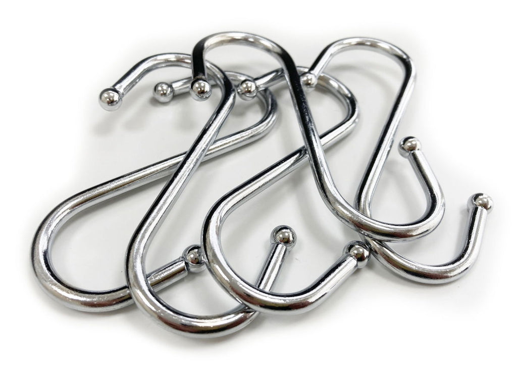 S HOOKS 5pc SMALL 100mm x 5mm CHROME PLATED STEEL BALL END - TOOLZONE KDPHW028