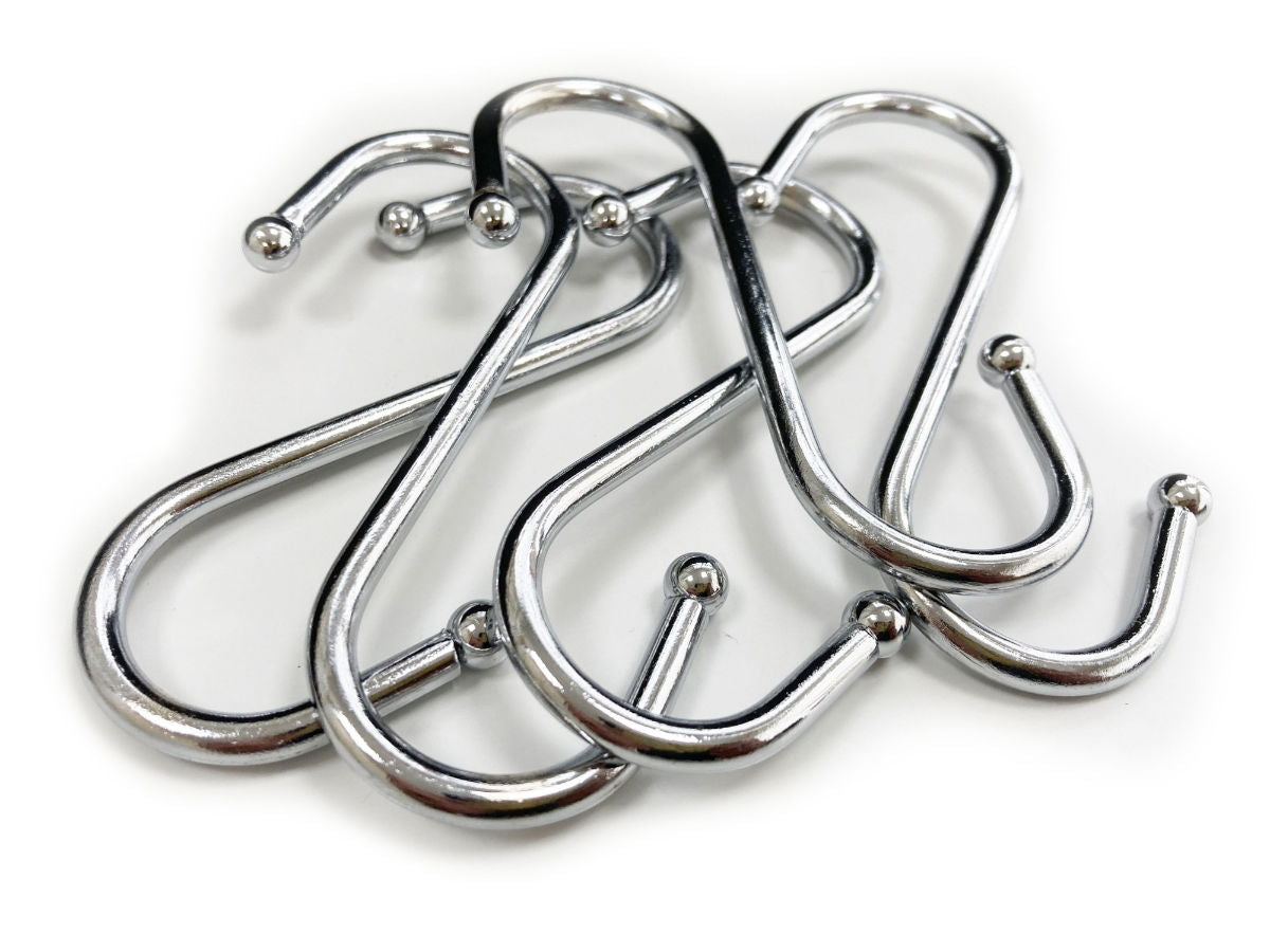 S HOOKS 5pc SMALL 100mm x 5mm CHROME PLATED STEEL BALL END - TOOLZONE KDPHW028