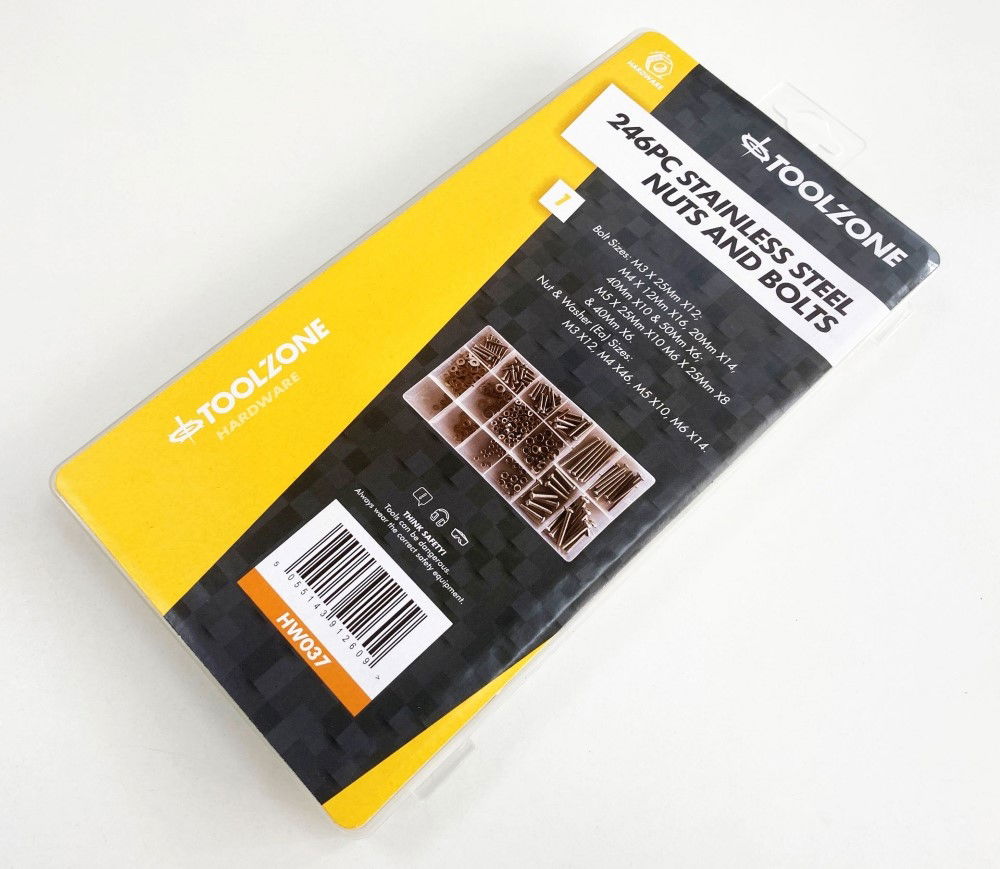 NUTS AND BOLTS ASSORTMENT 246pc STAINLESS STEEL M3-M6 - TOOLZONE KDPHW037