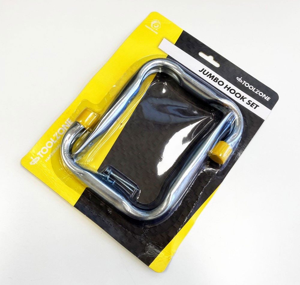 JUMBO HOOK SET 2pc 140x140mm WITH FIXINGS PLASTIC END CAPS - TOOLZONE KDPHW062