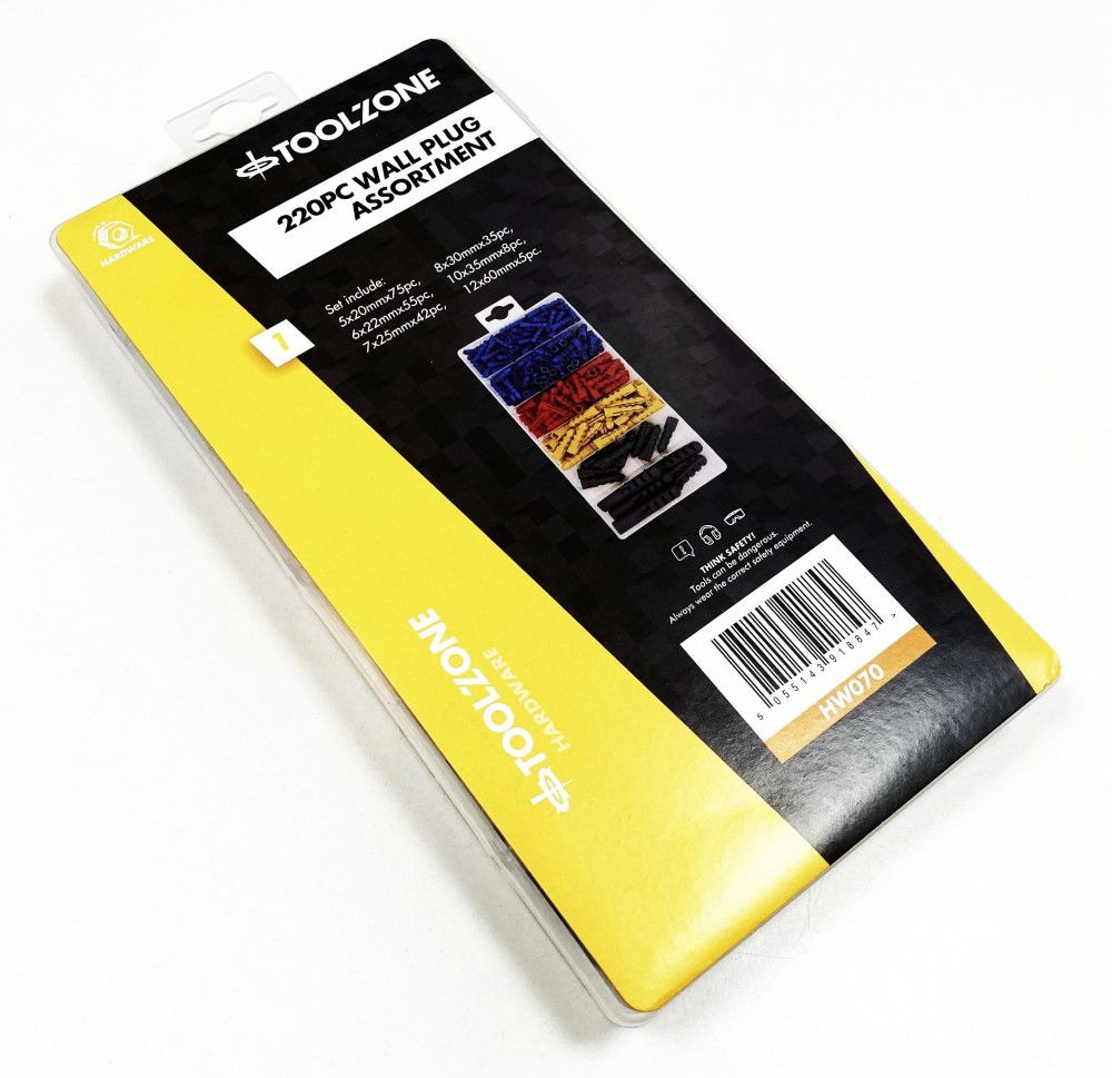 WALLPLUGS ASSORTMENT 220pc 5-12mm IN POLY BOX - TOOLZONE KDPHW070