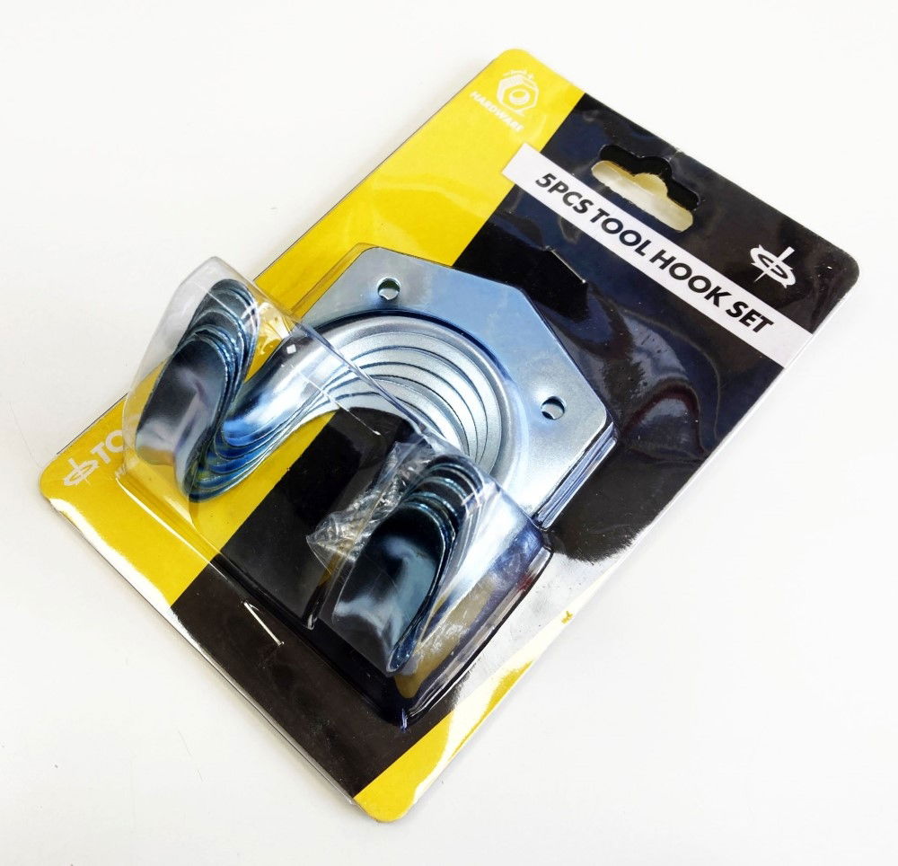 TOOL HOOK SET 5pc 75mm HEIGHT WITH FIXINGS - TOOLZONE KDPHW154