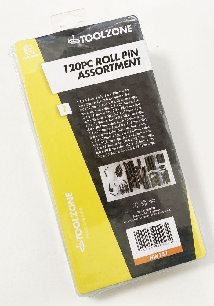 ROLL PIN ASSORTMENT 120pc IN STORAGE BOX - TOOLZONE KDPHW157