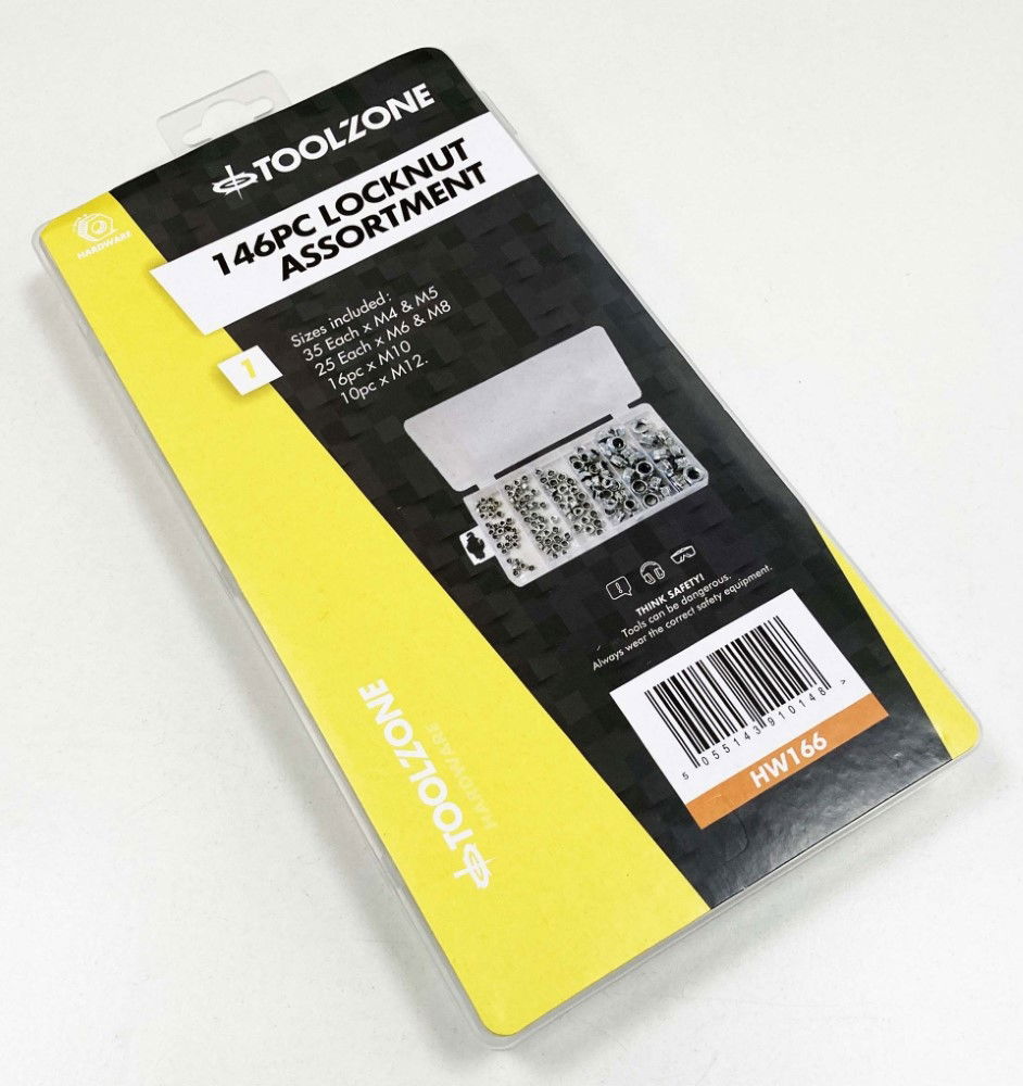 LOCKNUT ASSORTMENT 146pc IN STORAGE BOX - TOOLZONE KDPHW166