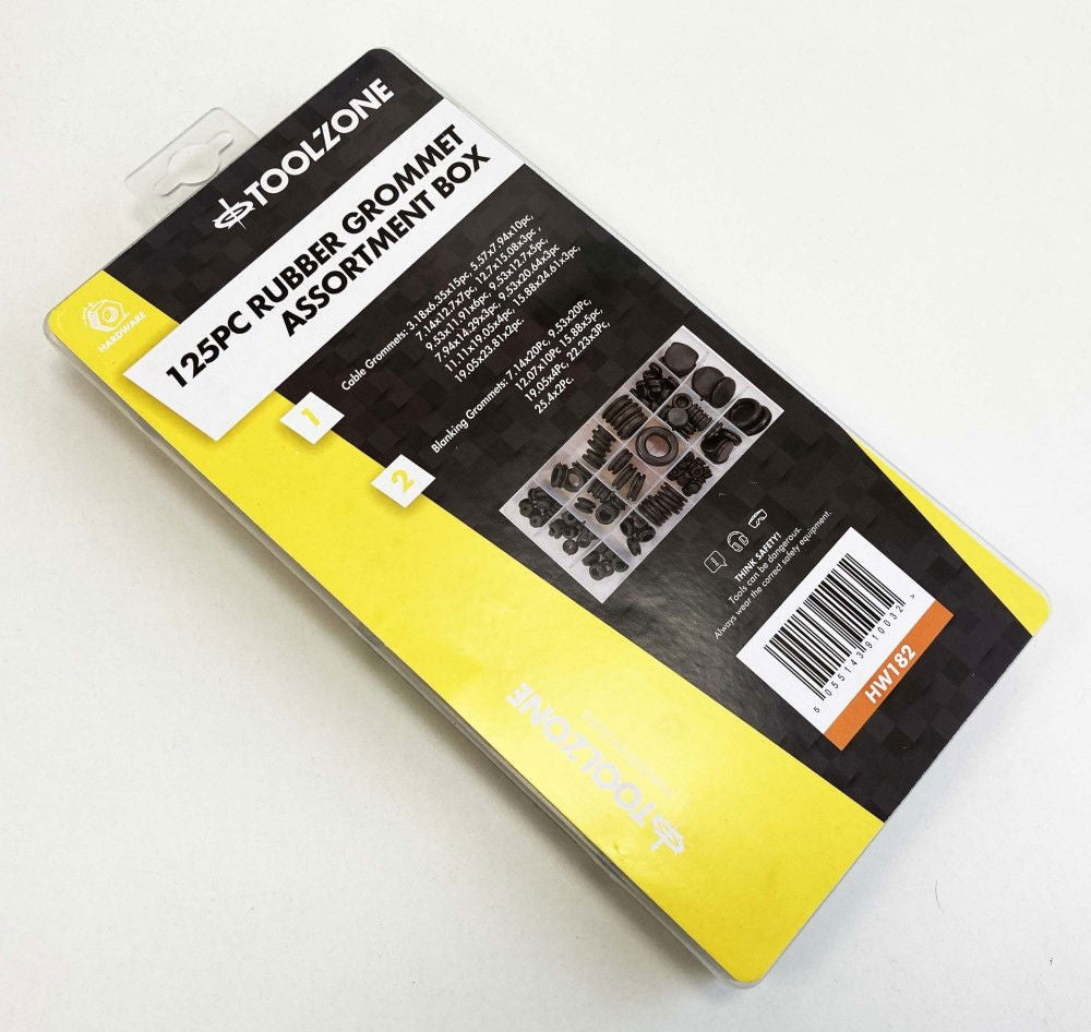 RUBBER GROMMET ASSORTMENT 125pc IN STORAGE BOX - TOOLZONE KDPHW182