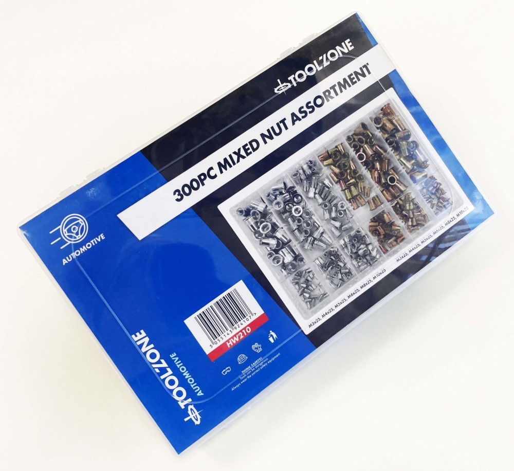 RIVET NUT ASSORTMENT MIXED STEEL AND ALUMINIUM FLANGE HEAD 300pc - TOOLZONE KDPHW210