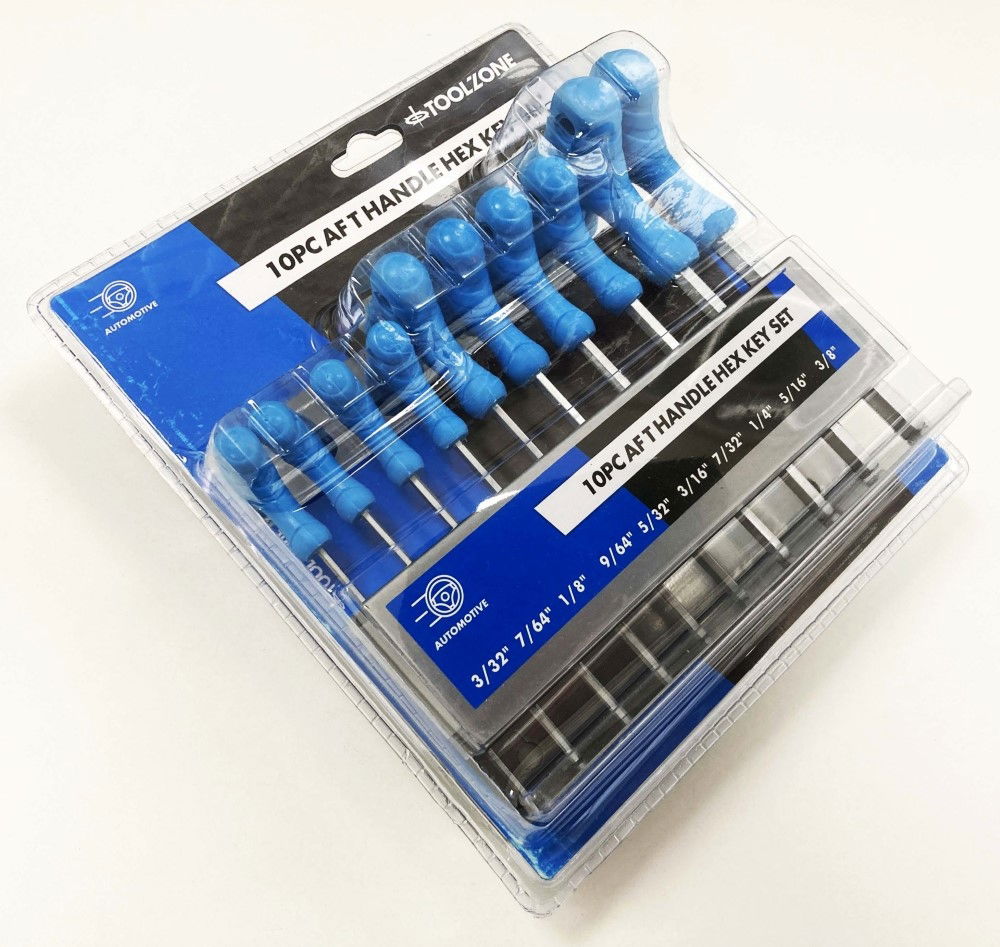 HEX KEY SET T HANDLE AF 10pc IN RACK CHROME VANADIUM - TOOLZONE KDPHX016