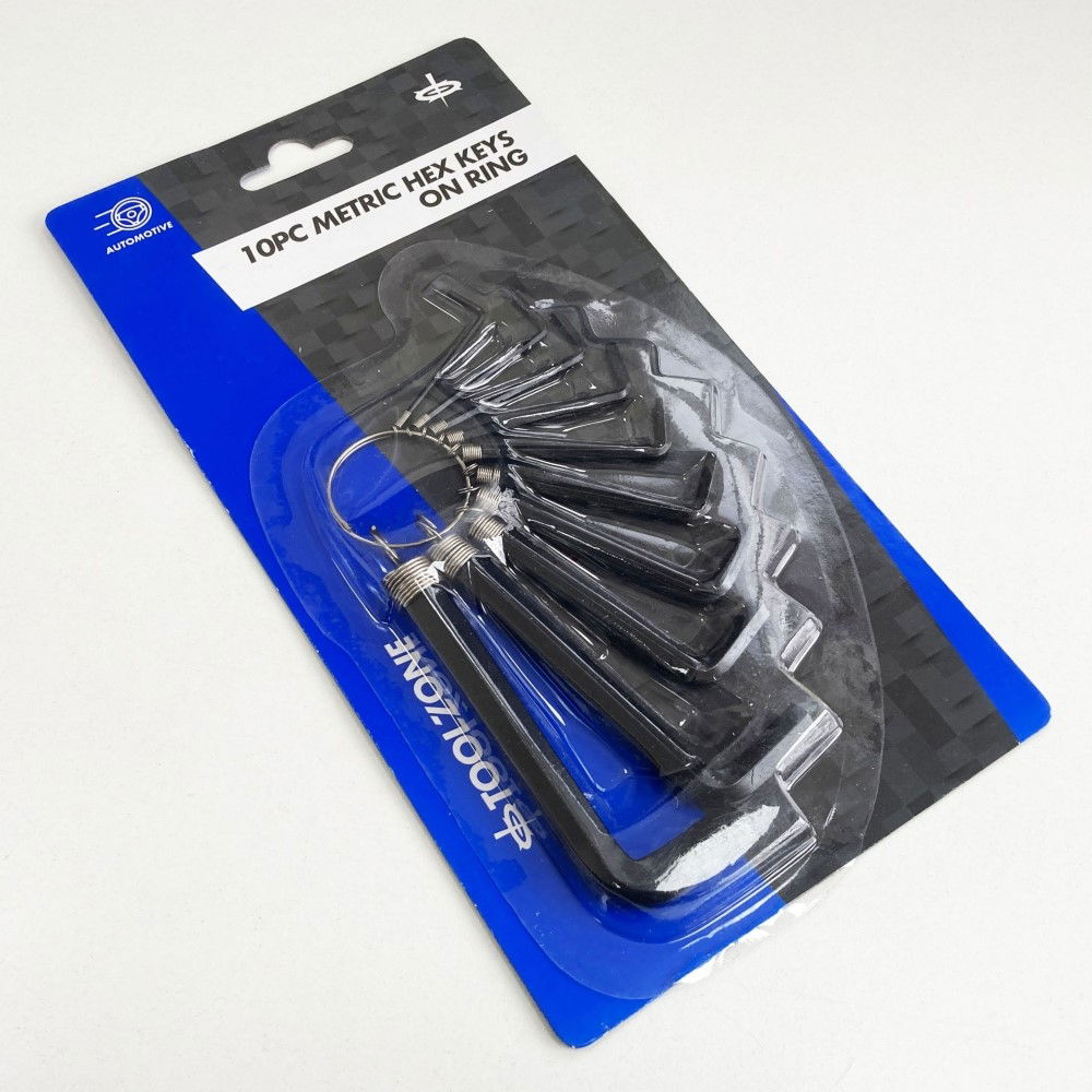 HEX KEY SET METRIC 10pc 1.5-10mm ON RING CARBON STEEL - TOOLZONE KDPHX018