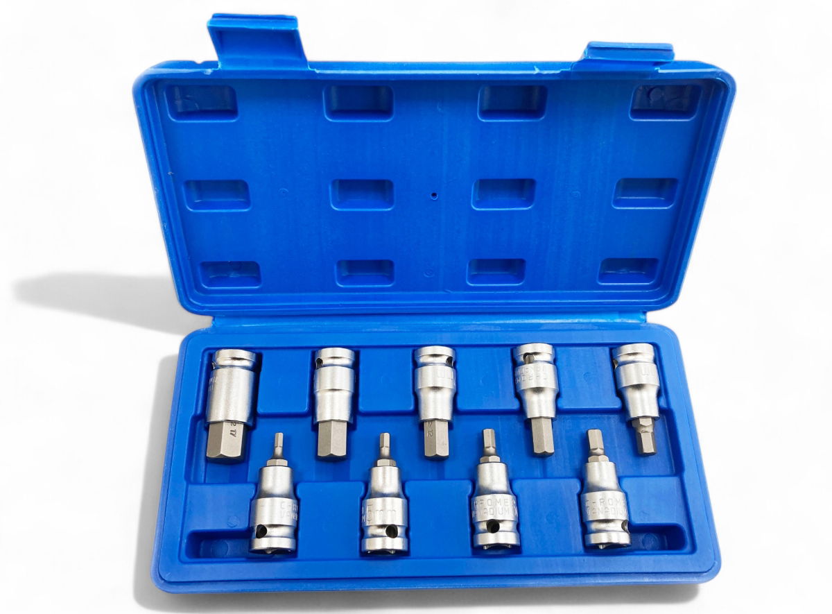 HEX BIT SET METRIC 1/2 DRIVE 9pc 4-17mm CHROME VANADIUM - TOOLZONE KDPHX039