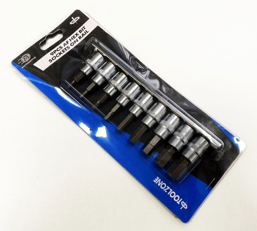 HEX KEY SET AF 3/8 DRIVE 9pc ON RAIL CHROME VANADIUM - TOOLZONE KDPHX054