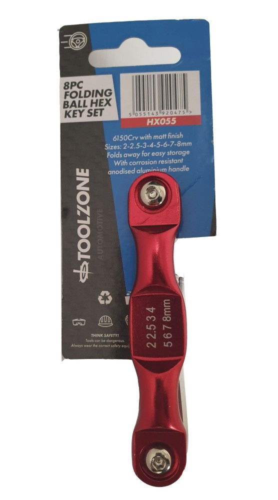 HEX KEY SET BALL END METRIC 8pc FOLDING ALUMINIUM FRAME - TOOLZONE KDPHX055