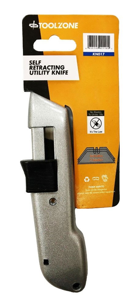 UTILITY KNIFE SELF RETRACTING WITH 2 BLADES - TOOLZONE KDPKN017