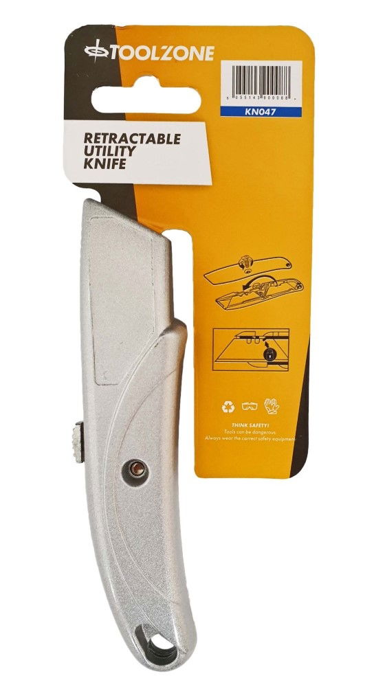 UTILITY KNIFE RETRACTABLE WITH BLADE STORAGE - TOOLZONE KDPKN047