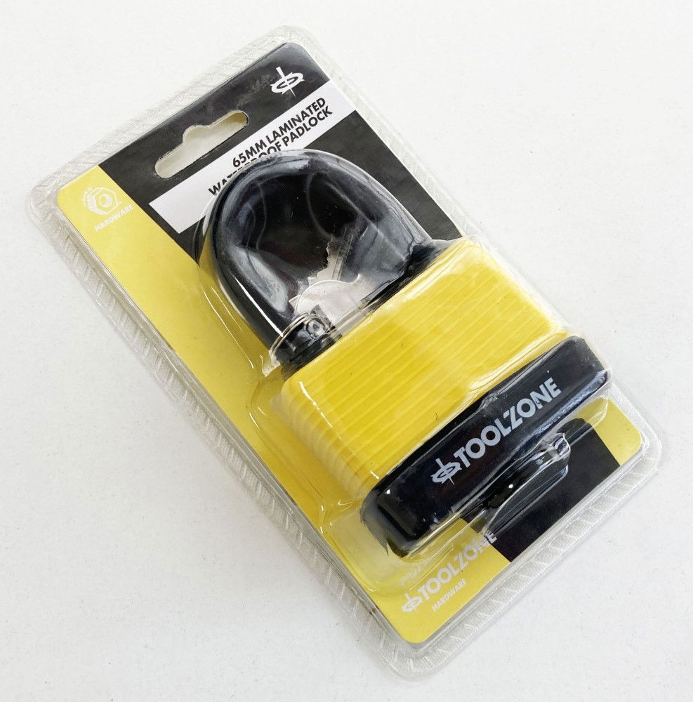 PADLOCK LAMINATED WEATHERPROOF 65mm SHACKLE 8mm WITH 3 KEYS - TOOLZONE KDPLK007