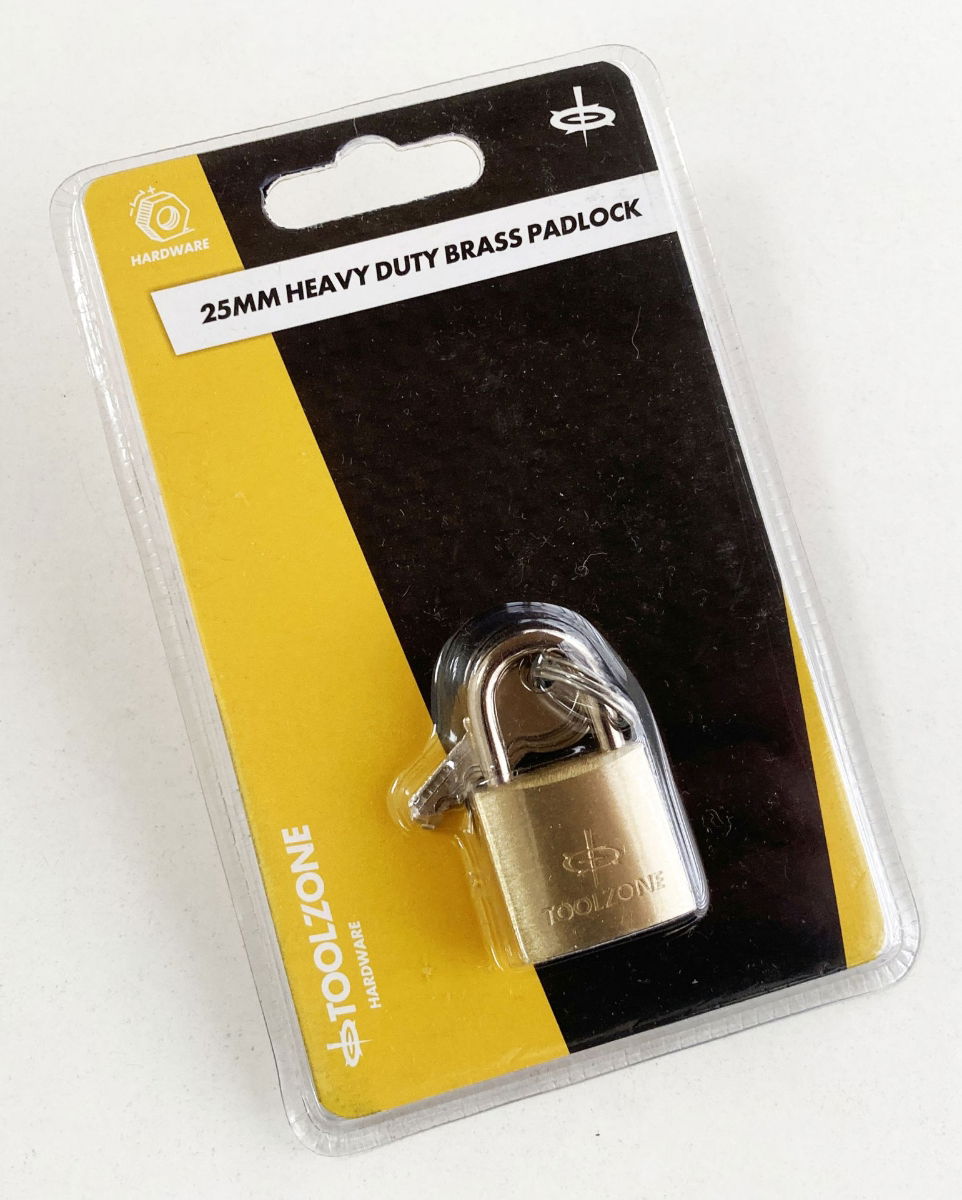 PADLOCK HEAVY DUTY BRASS 25mm WITH 3 KEYS - TOOLZONE KDPLK014
