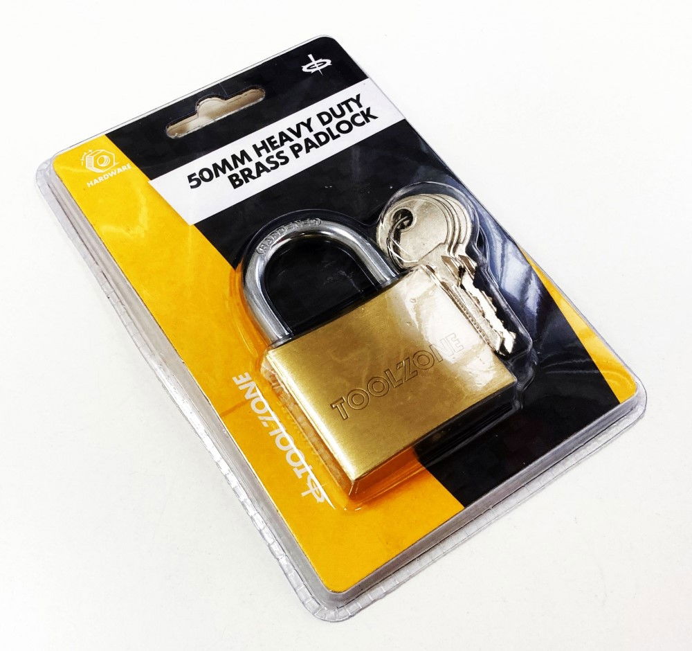 PADLOCK HEAVY DUTY BRASS 50mm WITH 3 KEYS - TOOLZONE KDPLK017