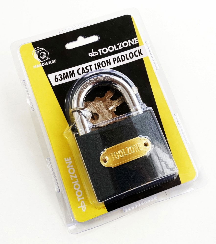 PADLOCK CAST IRON 63mm WITH 3 KEYS - TOOLZONE KDPLK030