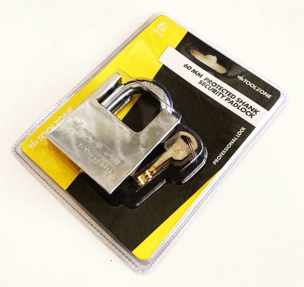 PADLOCK PROTECTED SHACKLE STEEL 60mm WITH 3 KEYS - TOOLZONE KDPLK045