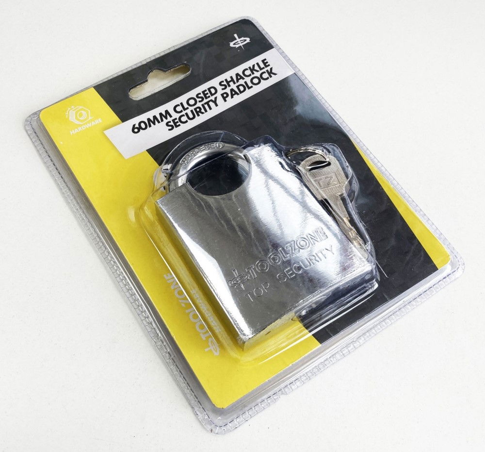 PADLOCK CLOSED SHACKLE STEEL 60mm WITH 3 KEYS - TOOLZONE KDPLK047