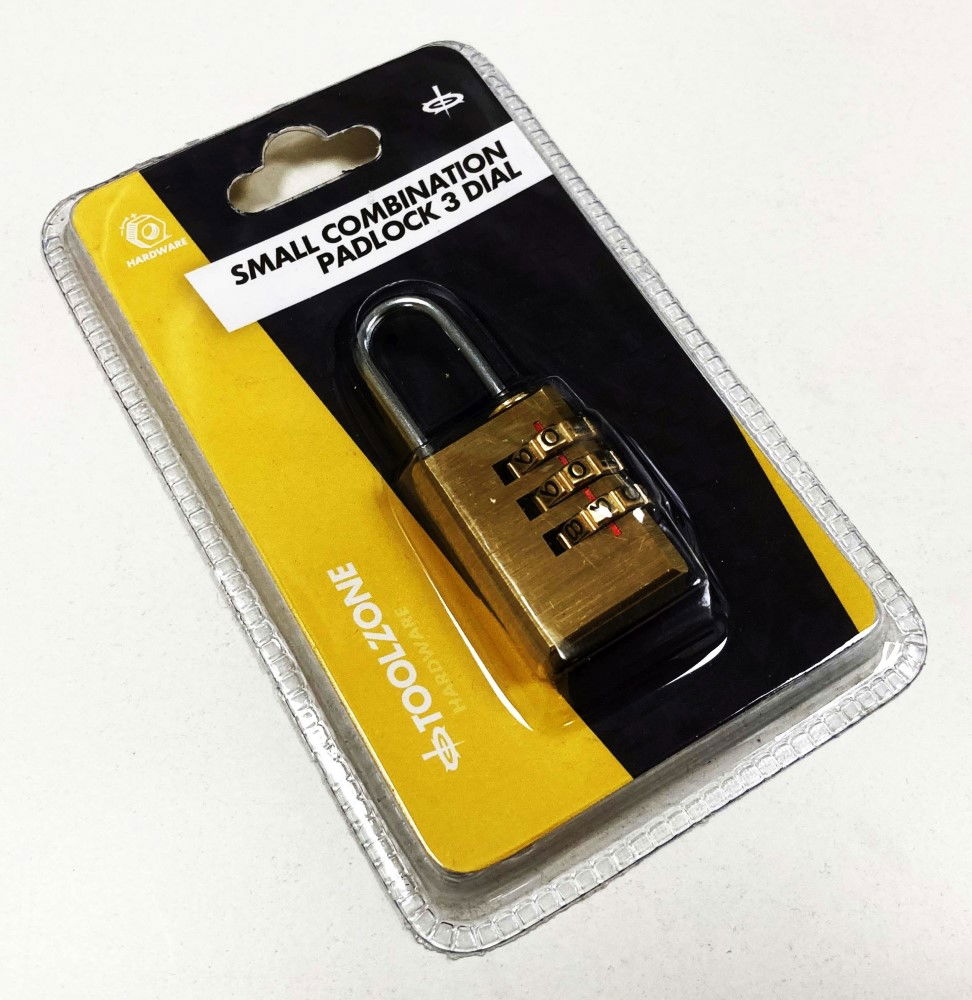 PADLOCK COMBINATION 3 DIAL BRASS SMALL - TOOLZONE KDPLK054
