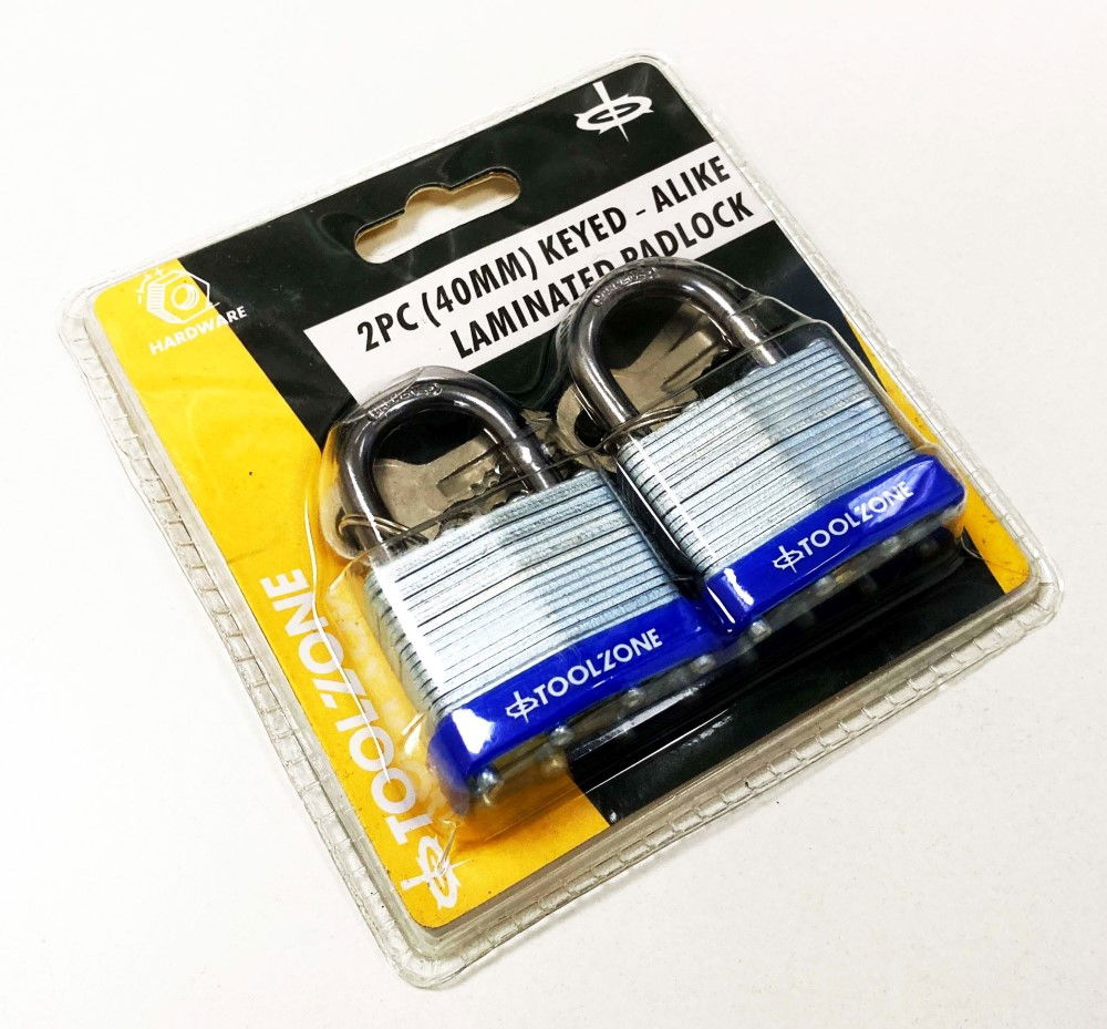PADLOCK LAMINATED 40mm KEYED ALIKE PACK OF 2 - TOOLZONE KDPLK062