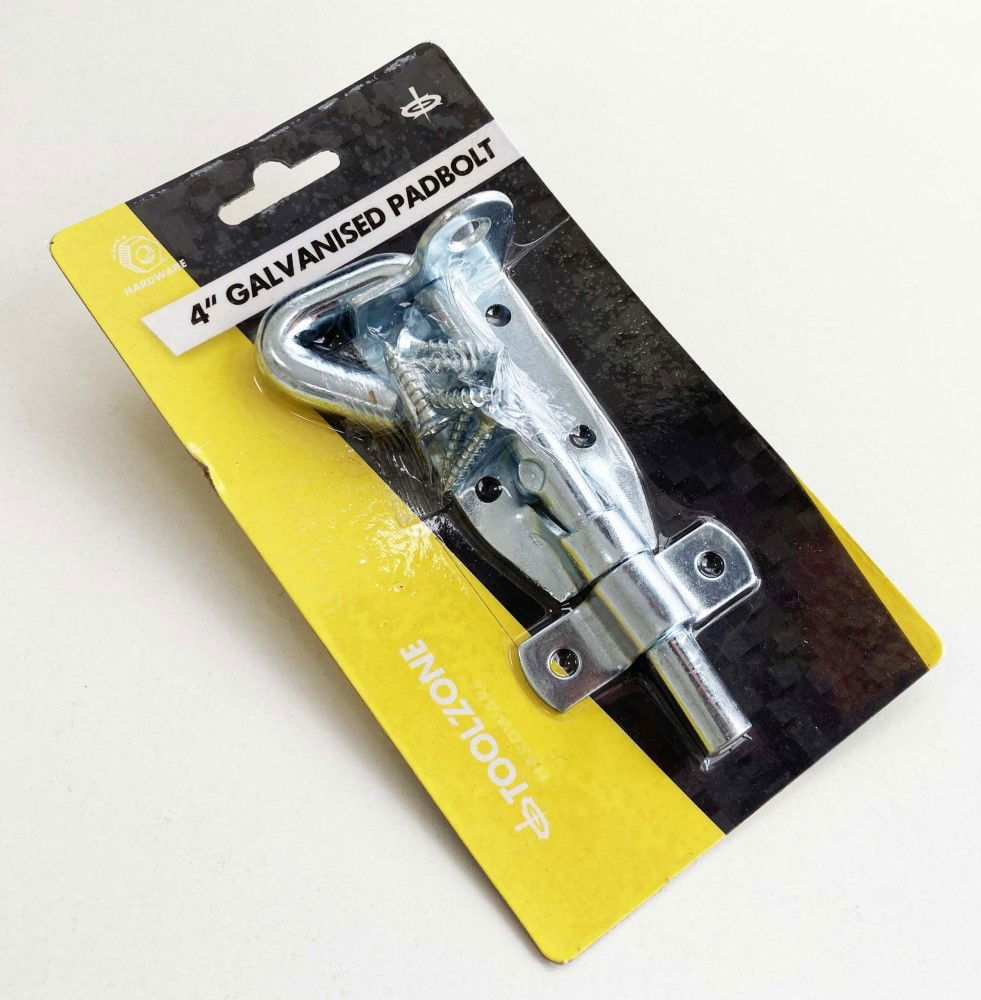 PADBOLT GALVANISED 4 ZINC PLATED 30mm WIDTH WITH FIXINGS - TOOLZONE KDPLK080