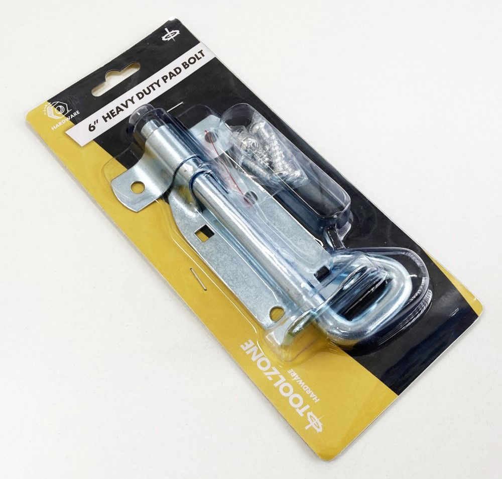 PADBOLT GALVANISED 6 ZINC PLATED 65mm WIDTH WITH FIXINGS - TOOLZONE KDPLK081