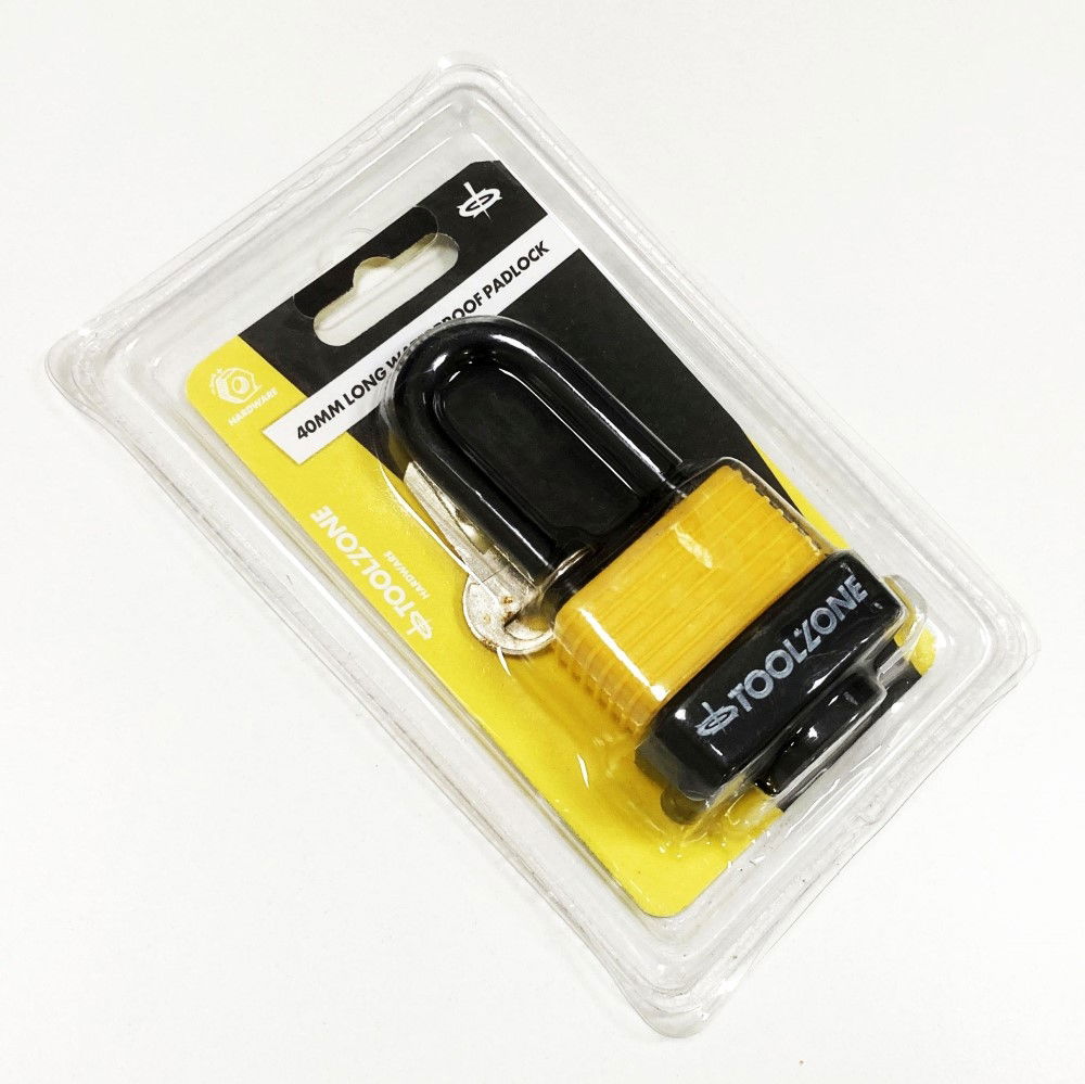PADLOCK WATERPROOF 40mm LONG SHACKLE 6mm DIAMETER 57mm LENGTH WITH 2 KEYS - TOOLZONE KDPLK096