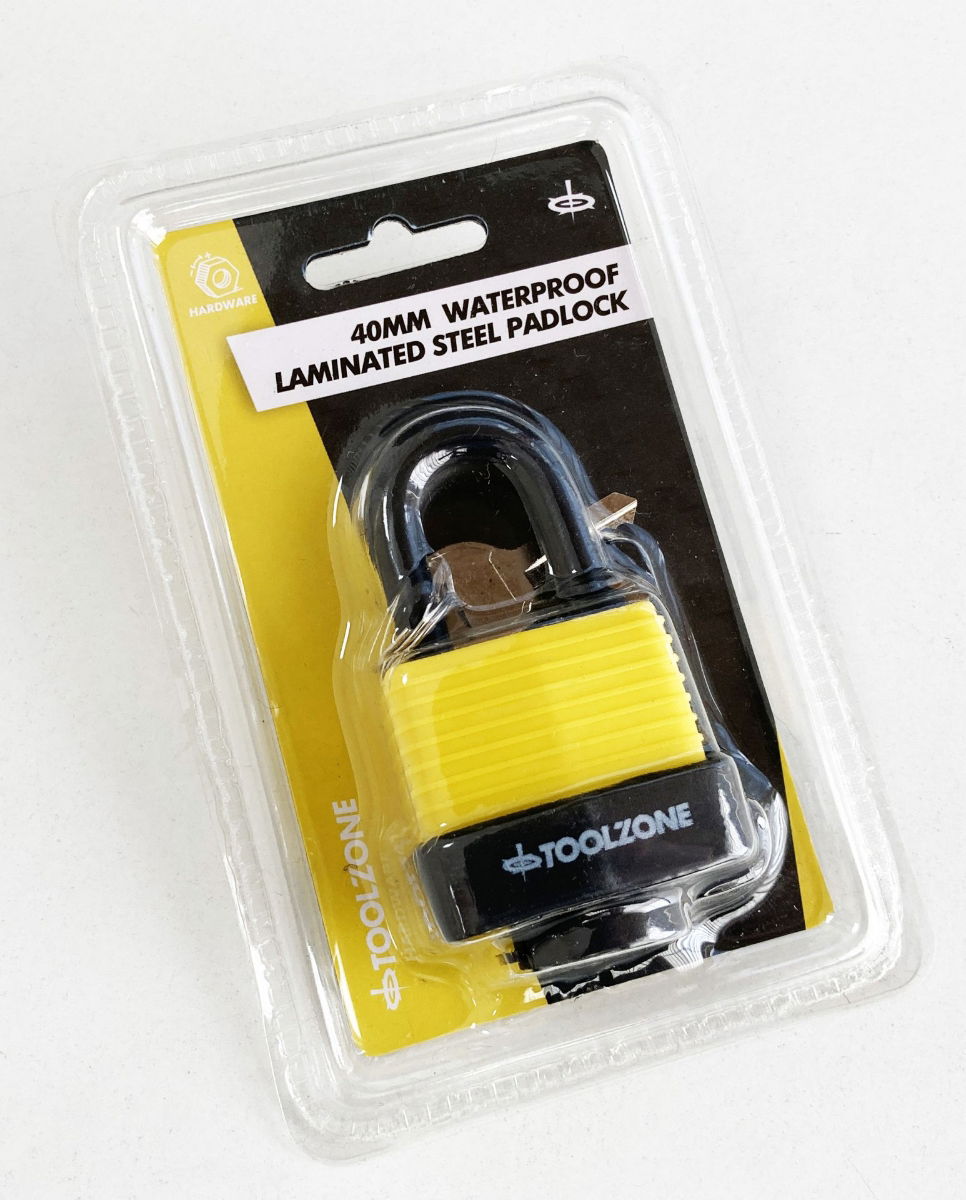 PADLOCK WATERPROOF LAMINATED 40mm 6mm SHACKLE WITH 2 KEYS - TOOLZONE KDPLK100