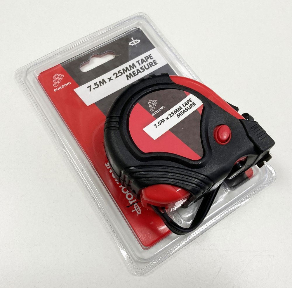 TAPE MEASURE 7.5m x 25mm RUBBER COATED METRIC AND IMPERIAL - TOOLZONE KDPMS124