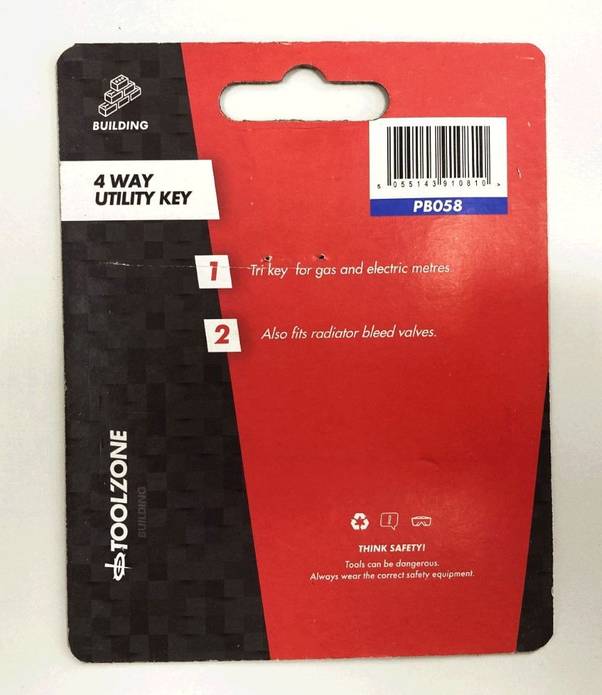 4 WAY UTILITY KEY FOR GAS ELECTRIC METER CUPBOARDS STOP COCKS RADIATORS - TOOLZONE KDPPB058