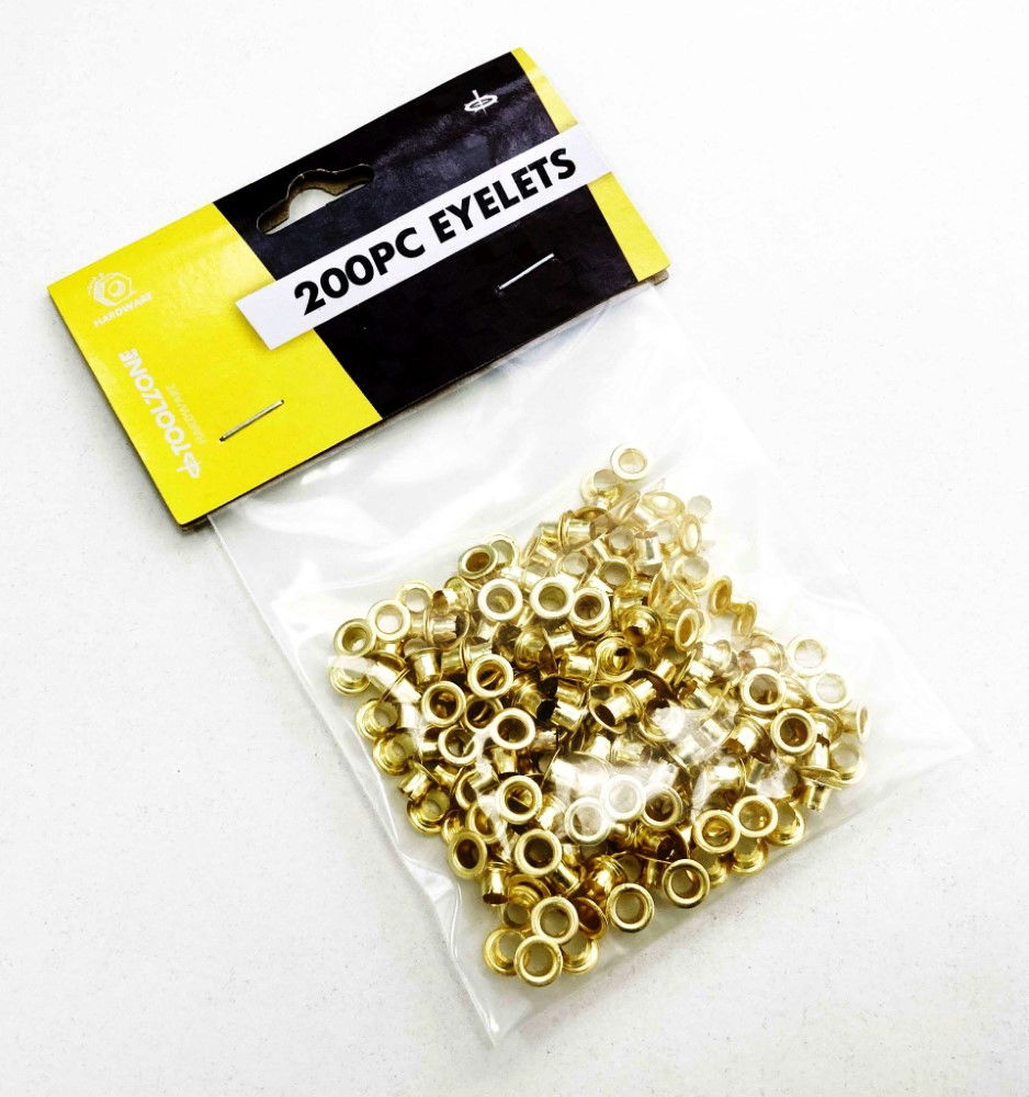 EYELETS 200PC BRASS 4mm INNER DIAMETER 8mm OUTER DIAMETER - TOOLZONE KDPPL231