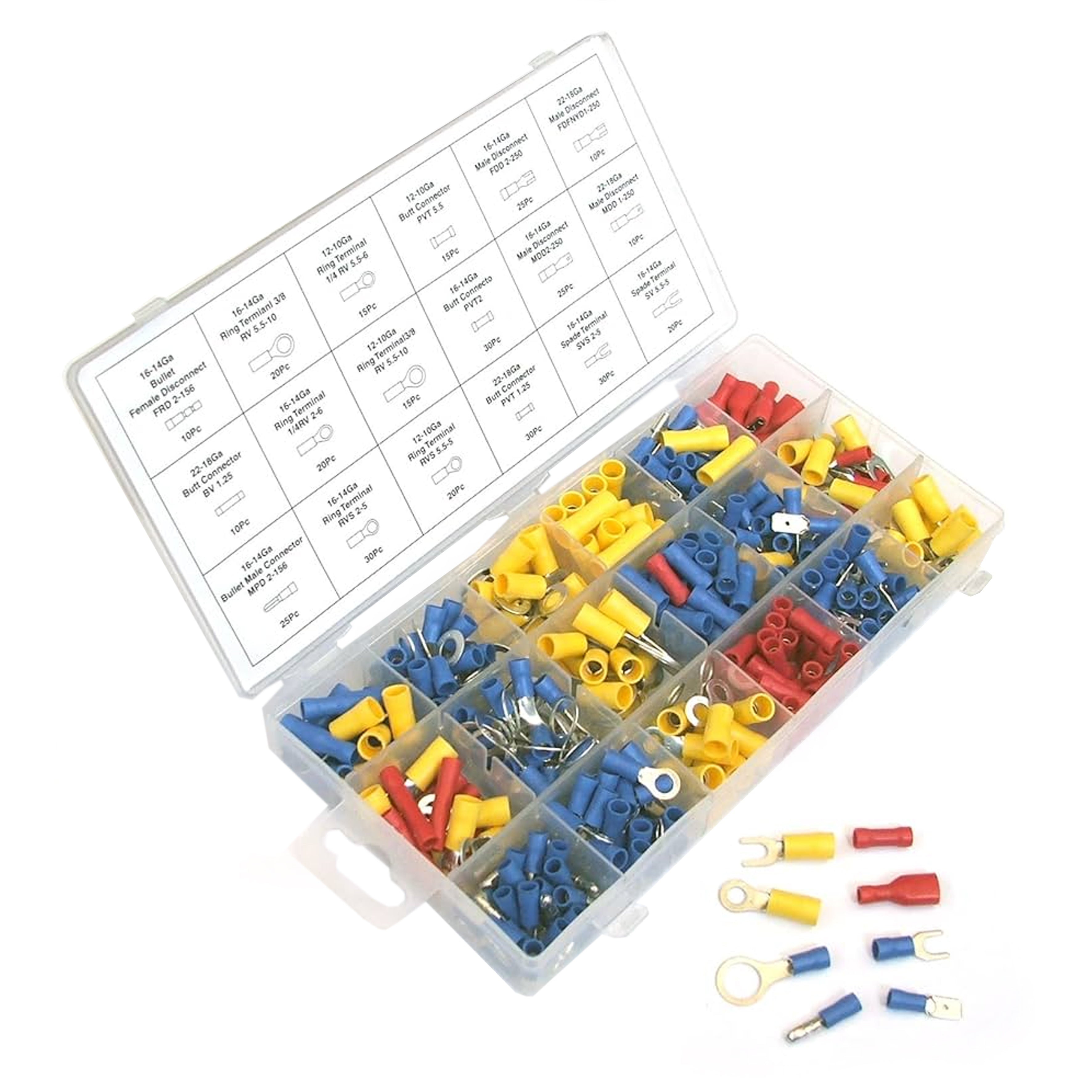 WIRE TERMINALS ASSORTMENT BOX 360PC BRASS 12-10ga 16-14ga 22-16ga - TOOLZONE KDPPL312