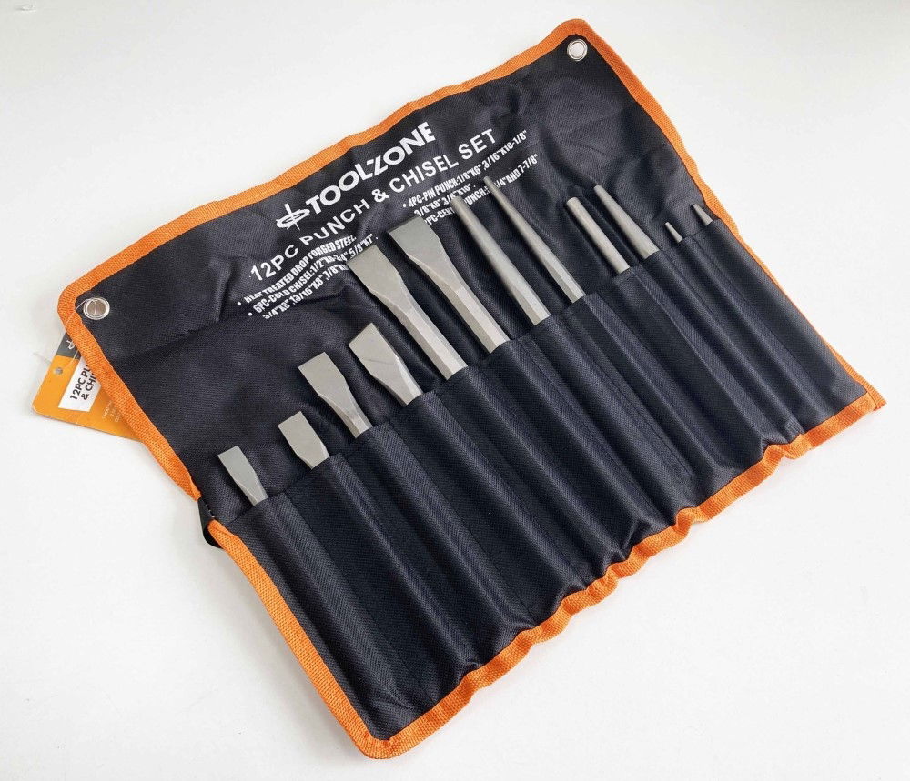 COLD PUNCH AND CHISEL SET 12PC HARDENED STEEL WITH WALLET - TOOLZONE KDPPN105