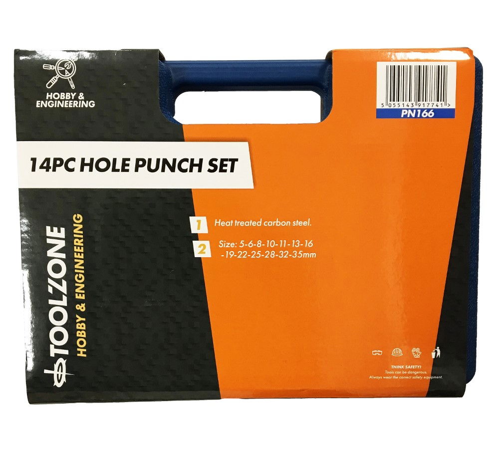 HOLE PUNCH SET 14PC 5-35mm HARDENED TEMPERED BLACK FINISH IN CASE - TOOLZONE KDPPN166