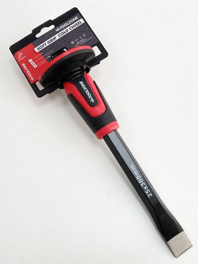 COLD CHISEL 300 x 25mm DROP FORGED STEEL SOFT GRIP - TOOLZONE KDPPN169