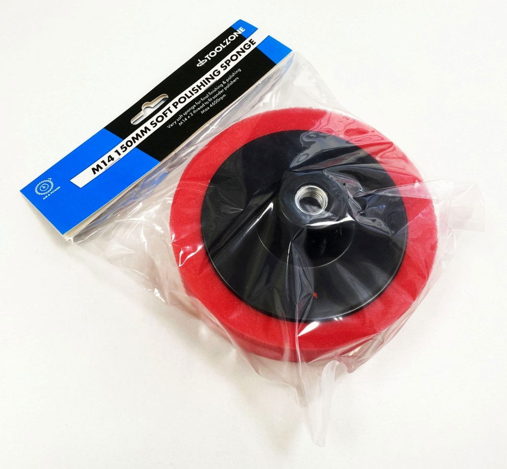 POLISHING SPONGE SOFT 150 x 50mm M14 THREAD - TOOLZONE KDPPW160