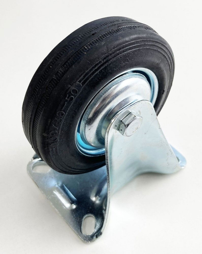 CASTOR FIXED 4 100mm RUBBER WHEEL STEEL PLATE 50kg - TOOLZONE KDPRM008