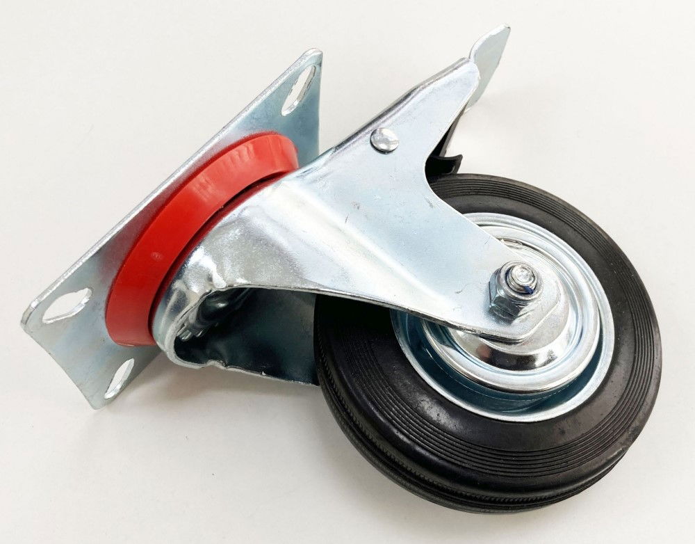 CASTOR SWIVEL WITH BRAKE 4 100mm RUBBER WHEEL STEEL PLATE 80kg - TOOLZONE KDPRM010