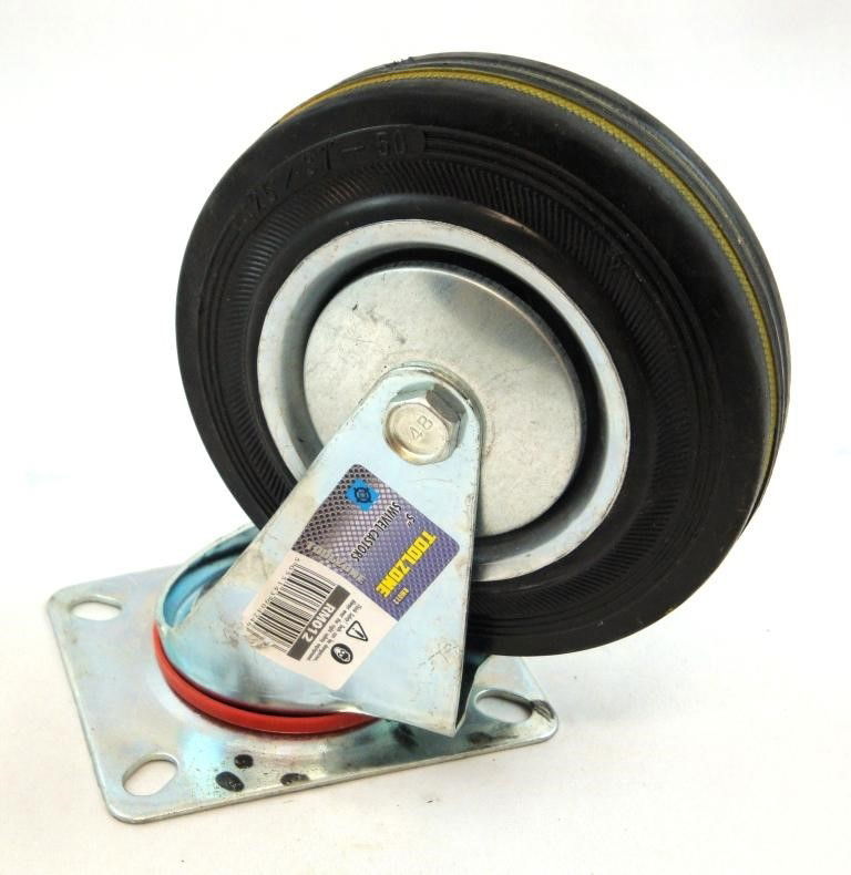 CASTOR SWIVEL 5 125mm RUBBER WHEEL STEEL PLATE 70kg - TOOLZONE KDPRM012