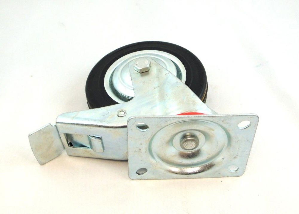 CASTOR SWIVEL WITH BRAKE 6 150mm RUBBER WHEEL STEEL PLATE 120kg - TOOLZONE KDPRM021