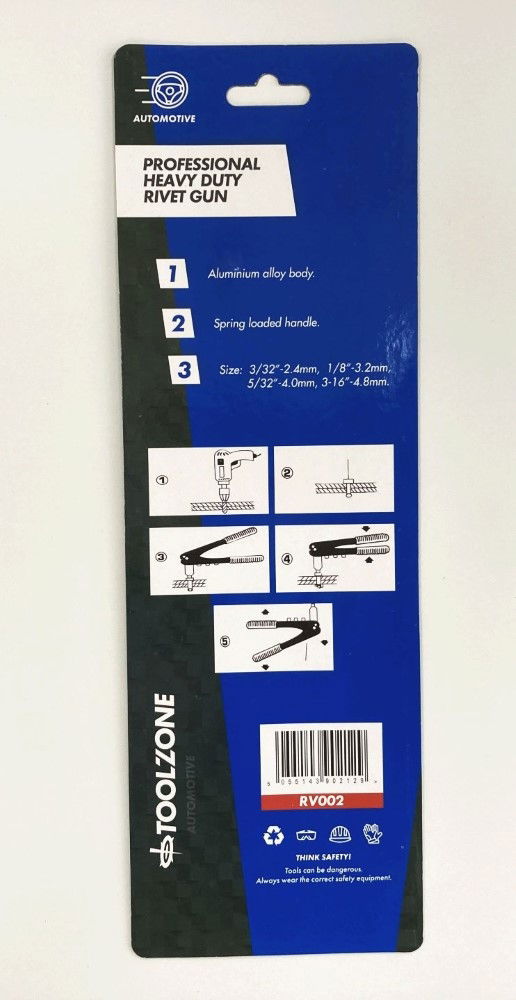 HAND RIVETER 265mm 2.4-4.8mm 4 NOZZLES - TOOLZONE KDPRV002
