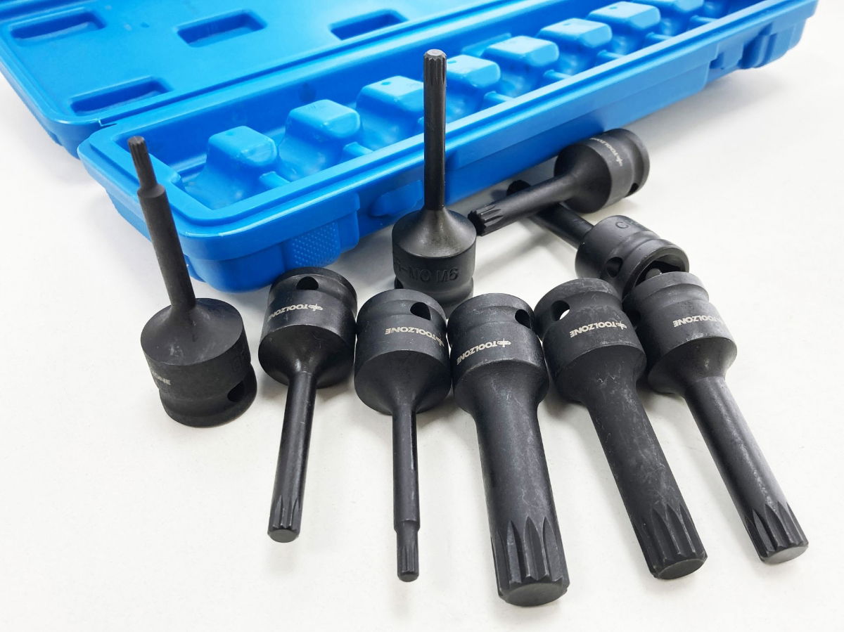 IMPACT SPLINE BIT SET 9PC M4-M16 1/2 DRIVE - TOOLZONE KDPSD070