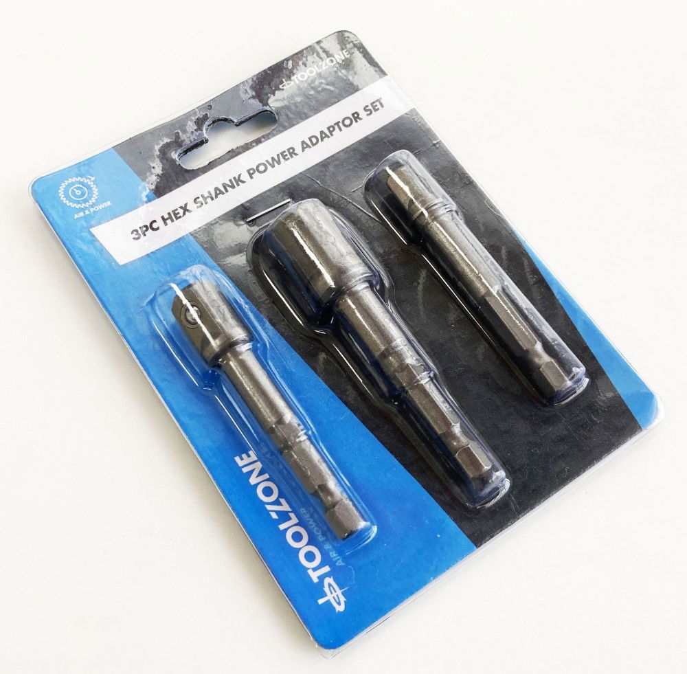 HEX SHANK POWER ADAPTOR SET 3PC 1/4 3/8 1/2 DRIVE - TOOLZONE KDPSD072