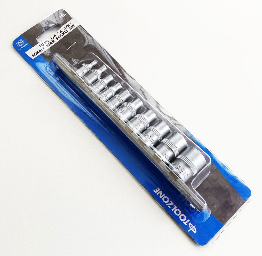 FEMALE STAR SOCKET SET 10PC 4-18mm ON RAIL - TOOLZONE KDPSD077