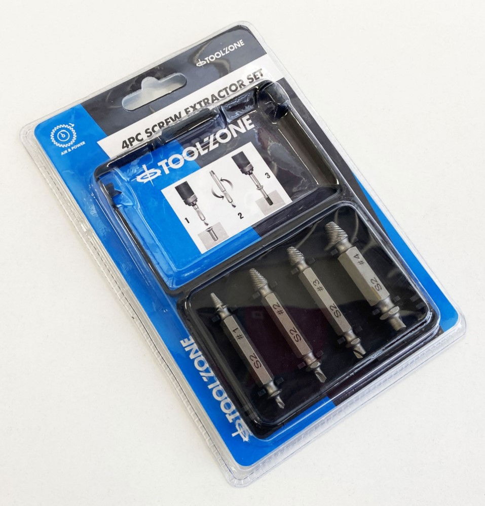 DOUBLE ENDED SCREW EXTRACTOR SET 4PC 1/4 HEX 3-12mm - TOOLZONE KDPSD093